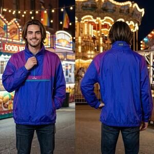 Sierra Sport Promega Vintage 80s 90s Hooded Windbreaker Jacket Packable Large